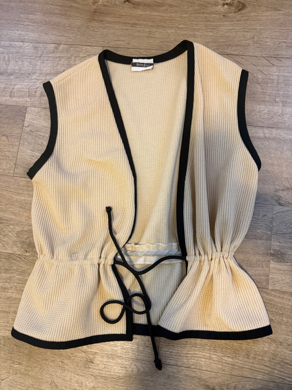 Vintage Neiman Marcus Knit Drawstring Vest with Black Trim